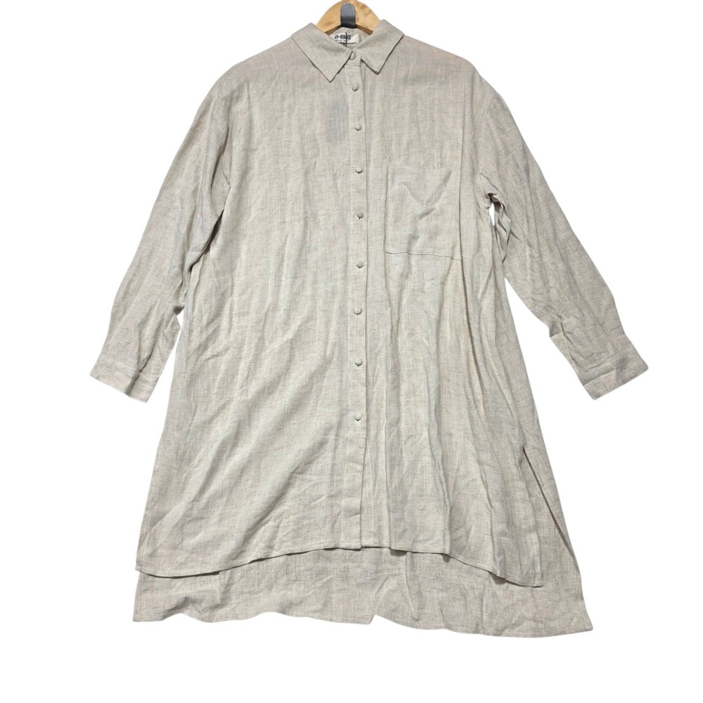 4th & Reckless Shirt Dress Women L Beige Linen Blend Oversized Beach Cover Up